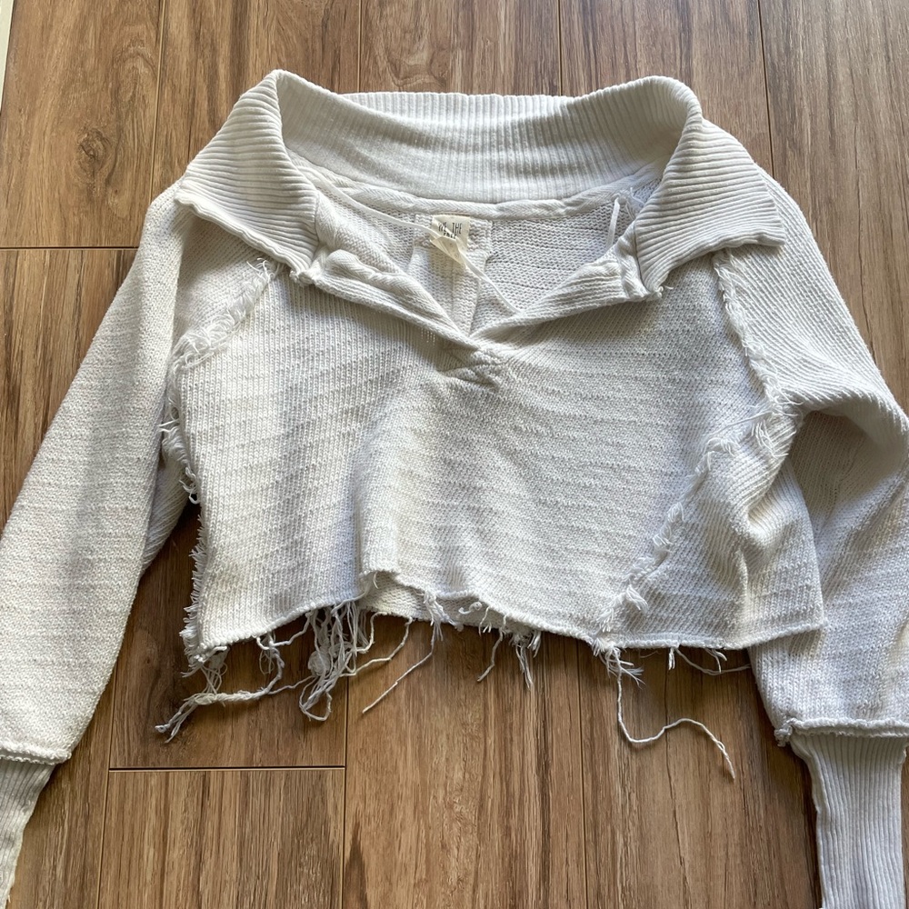 Free People distressed white crop pullover